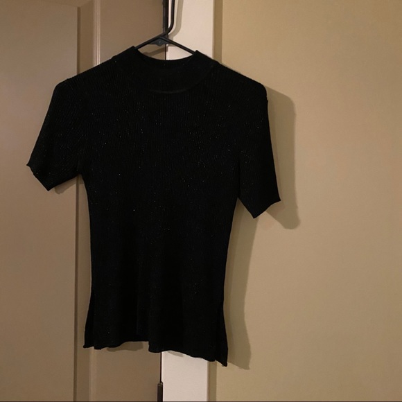 Tahari Ribbed Black Knit Top Size P - Picture 4 of 5